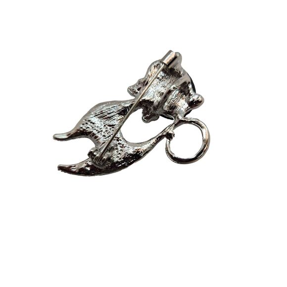 Alley Cat Iridescent Enamel Blue Brooch Pendant  Bow Tie Silver Tone Sleek 2" - Picture 10 of 16